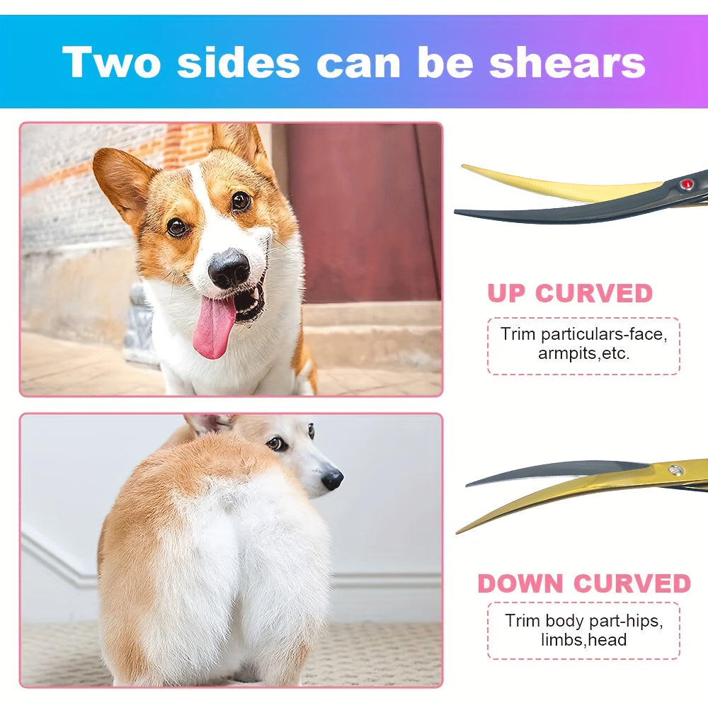 Professional 7-inch stainless steel grooming scissors. Curved blades, suitable for precise and easy cutting of dog and cat hair.