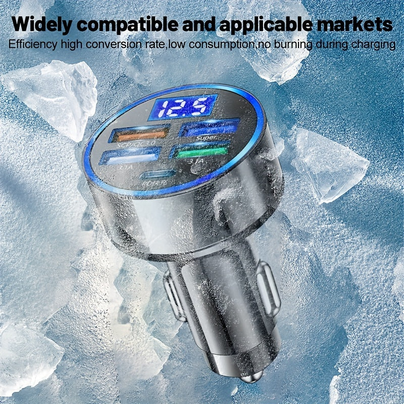 Chargeur voiture 4 ports PD + QC 3.0, recharge ultra-rapide USB/Type-C, compatible multi-appareils, délivrant une puissance stable et sécurisée en déplacement.