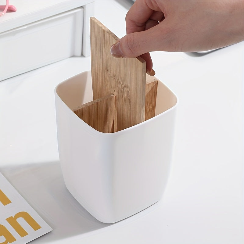 Imitation bamboo desk organizer, 3/4 compartments, for pens, jewelry and small items, ideal for office, bathroom or bedroom.