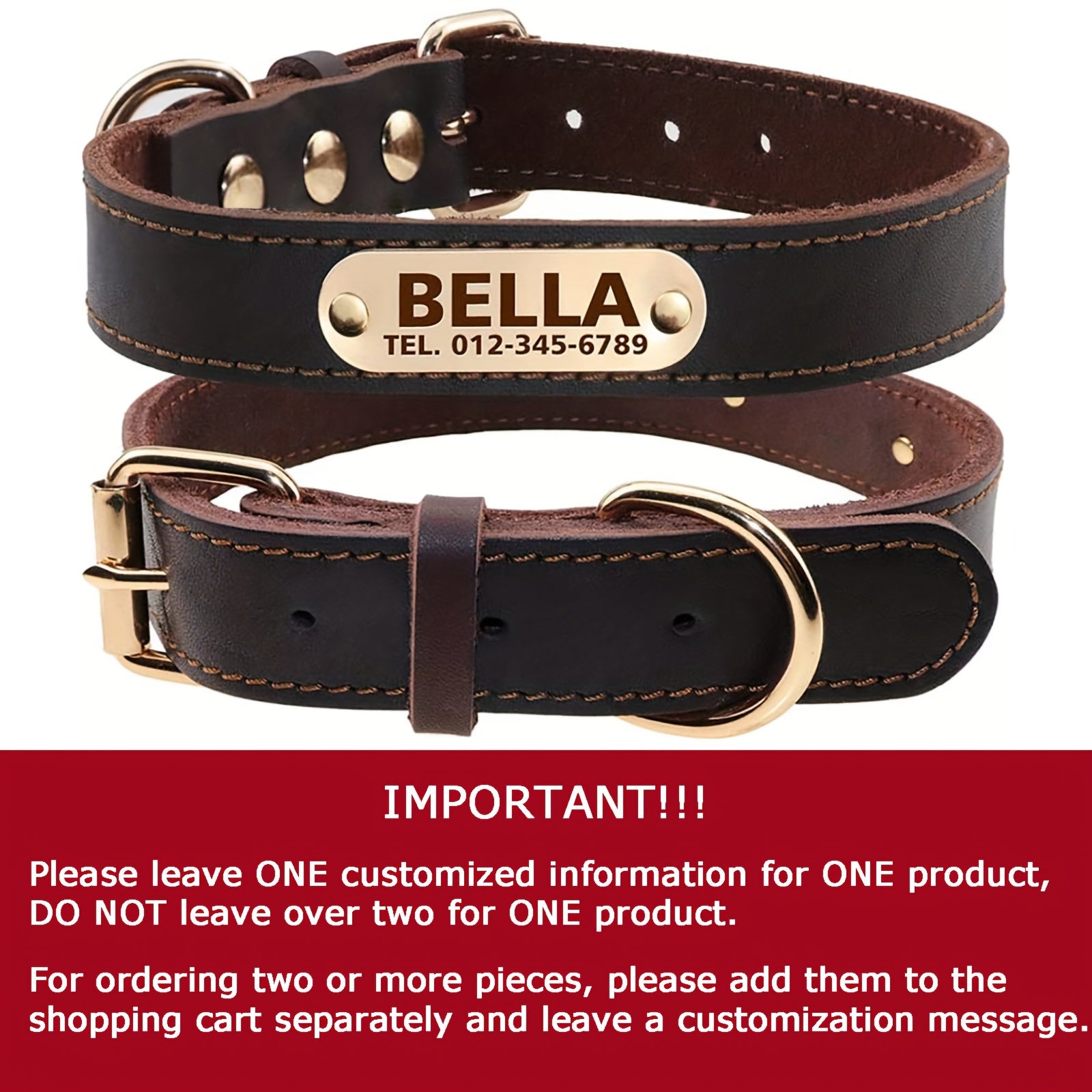 Collier pour chien en cuir personnalisable avec plaque nominative, doux, rembourré, respirant, robuste, boucle métallique antirouille, ajustable pour toutes tailles.