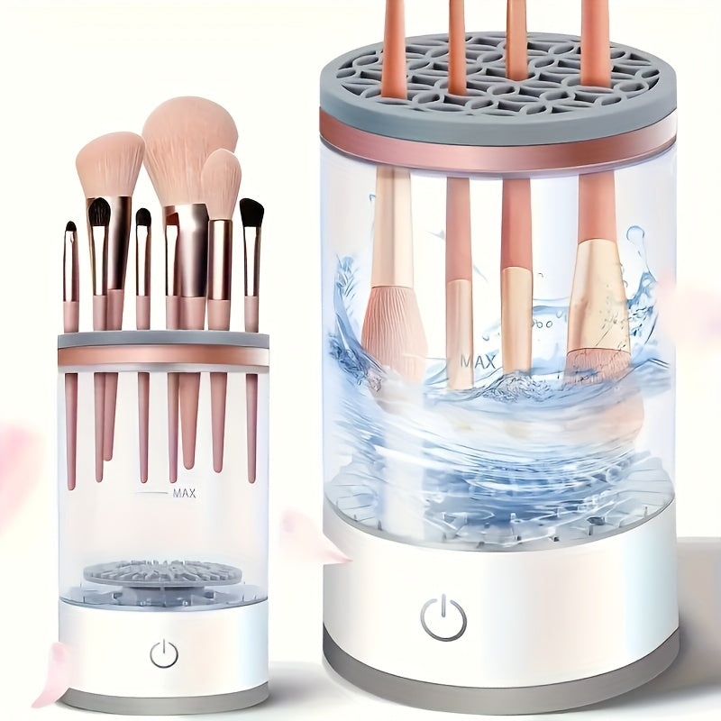 Automatic electric makeup brush cleaner with cleaning mat, compatible with all sizes, convenient and portable, ideal gift for women.