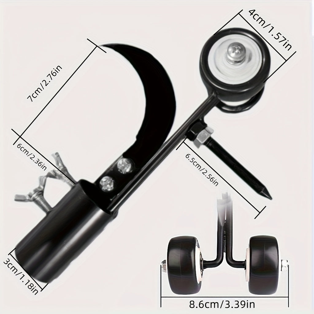 Rouleau désherbeur métallique robuste avec manche ajustable et roue rotative, idéal pour fissures, escaliers et entretien précis des pelouses.