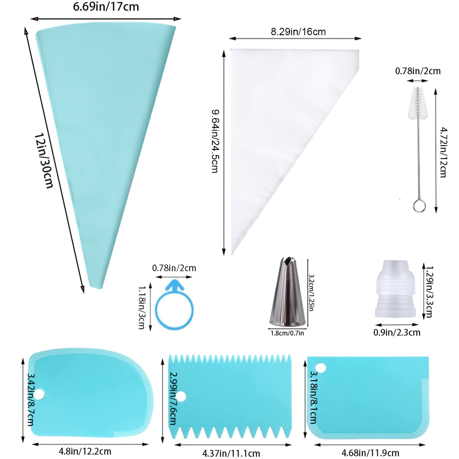 Kit de Décoration de Gâteaux 40 pcs : 10 douilles, 3 tubes crème, 20 poches à douille, brosse et accessoires, idéal pâtisserie, cupcakes et gâteaux.