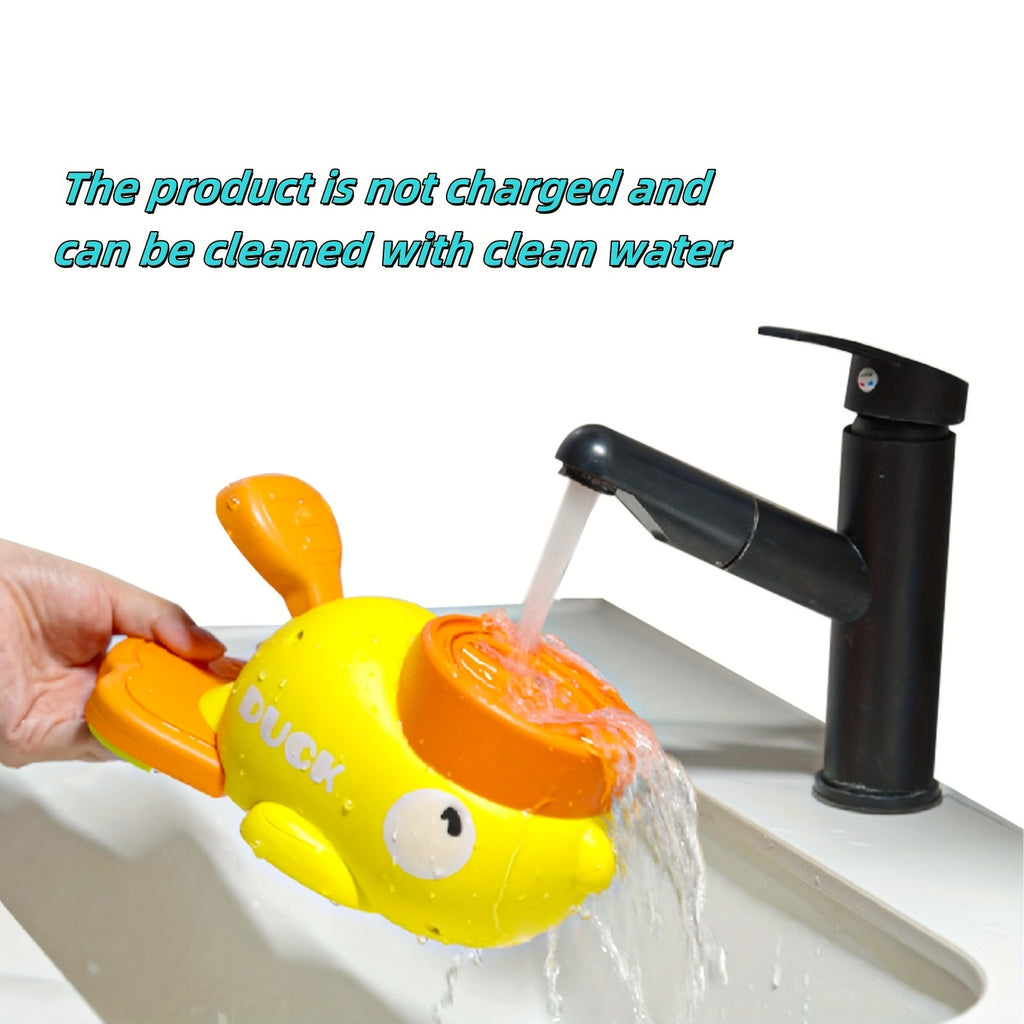 Jouet distributeur de nourriture interactif pour chats. Design canard, sans batterie, en plastique durable, idéal pour jeu et entraînement intérieur/extérieur.