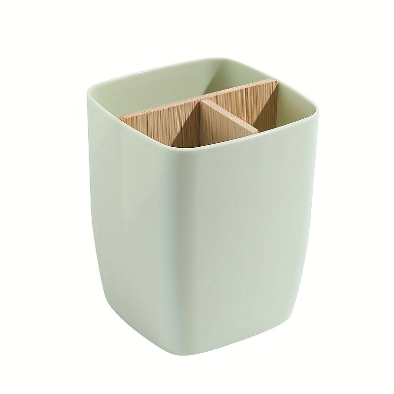 Imitation bamboo desk organizer, 3/4 compartments, for pens, jewelry and small items, ideal for office, bathroom or bedroom.