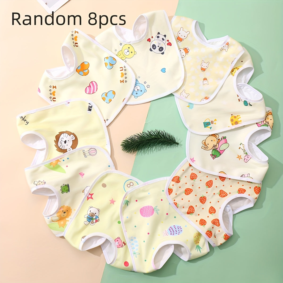 Random set of 8 or 10 crystal velvet bibs, pink and blue, U-shaped with pocket, ideal for baby meals.