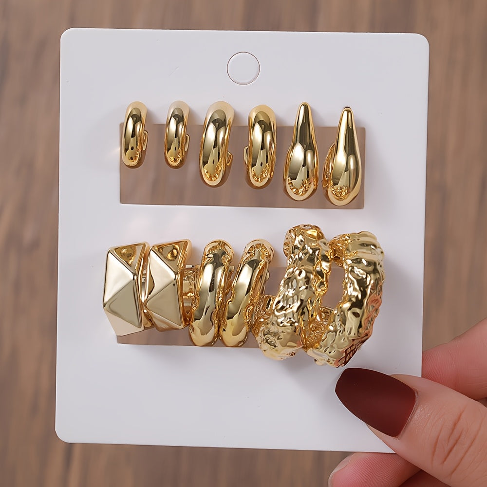 Lot de 6 ou 9 paires de boucles d’oreilles résine en C oversized, parfaites pour fêtes et cadeaux féminins.