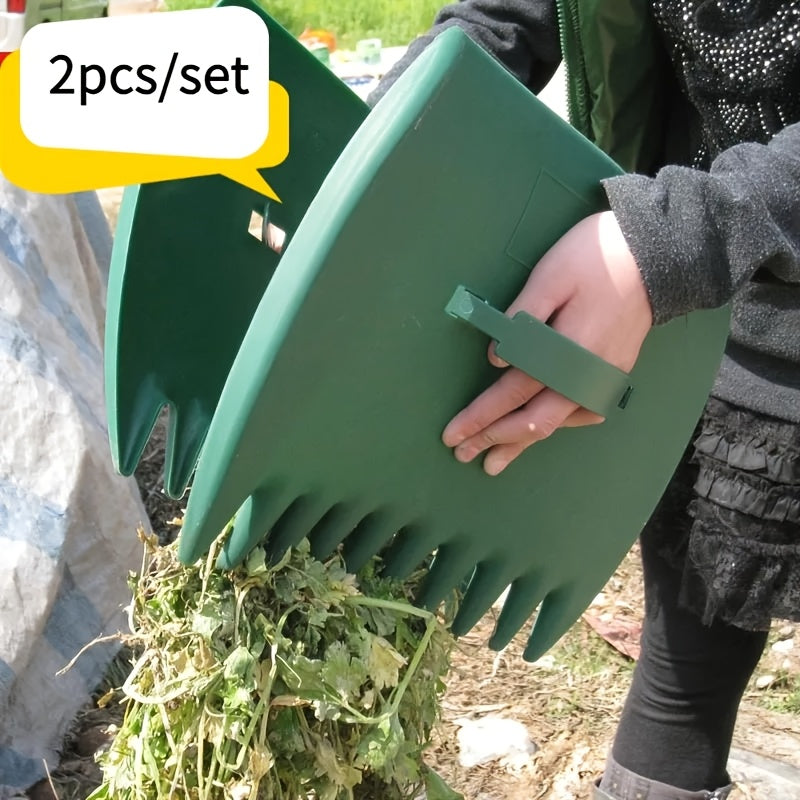 Set of plastic hand shovel and rake, wide, durable, for collecting leaves, grass and debris, practical gardening tool.