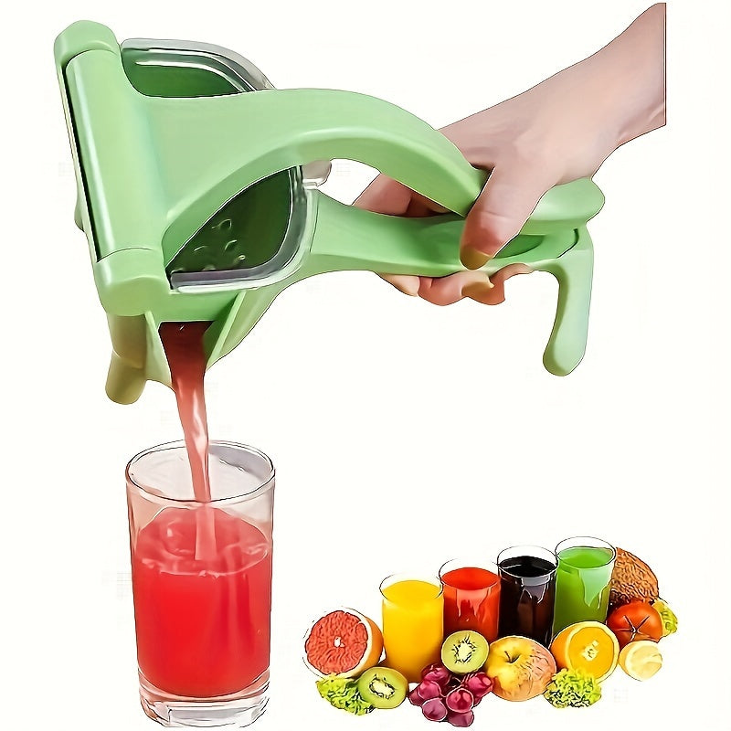 Multifunctional manual citrus press, compact and portable, juice extraction without electricity, for fruits and lemons, made of durable plastic.