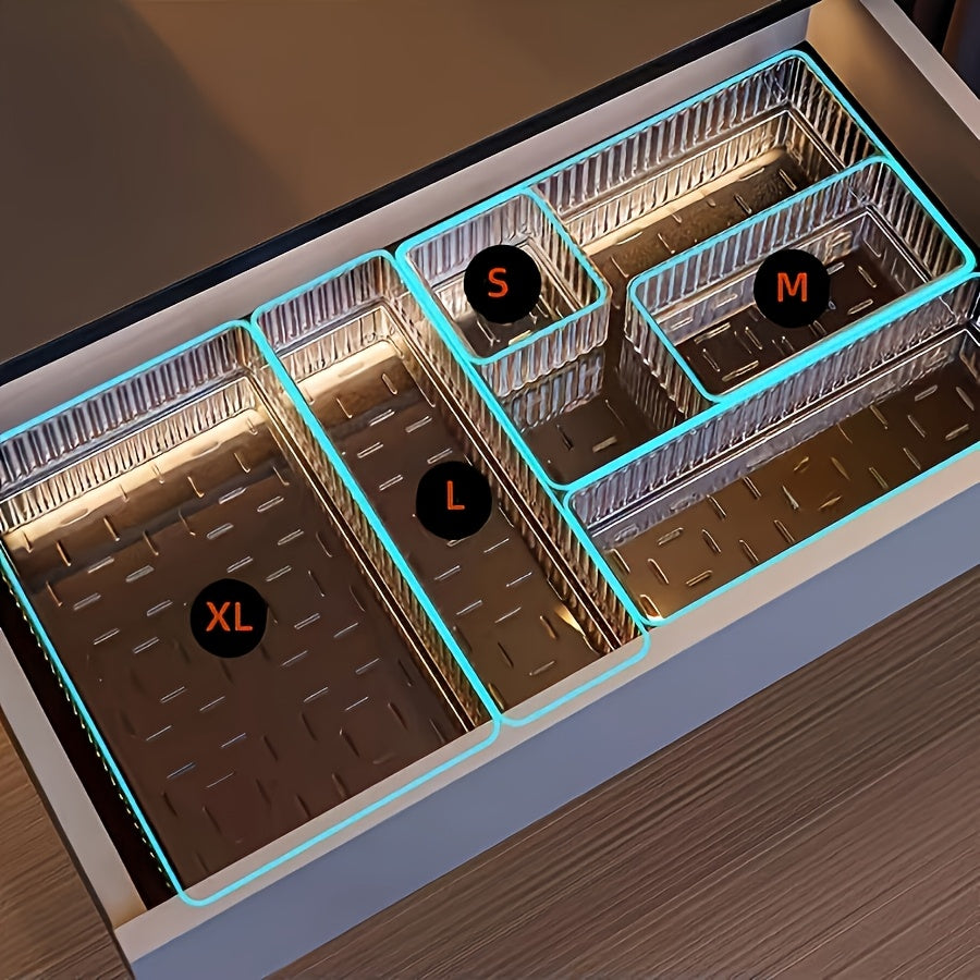 Lot de 4 et 7 boîtes de rangement en plastique transparent, 4 tailles, organisent cosmétiques, ustensiles, bureau ou accessoires de chambre et salle de bain.