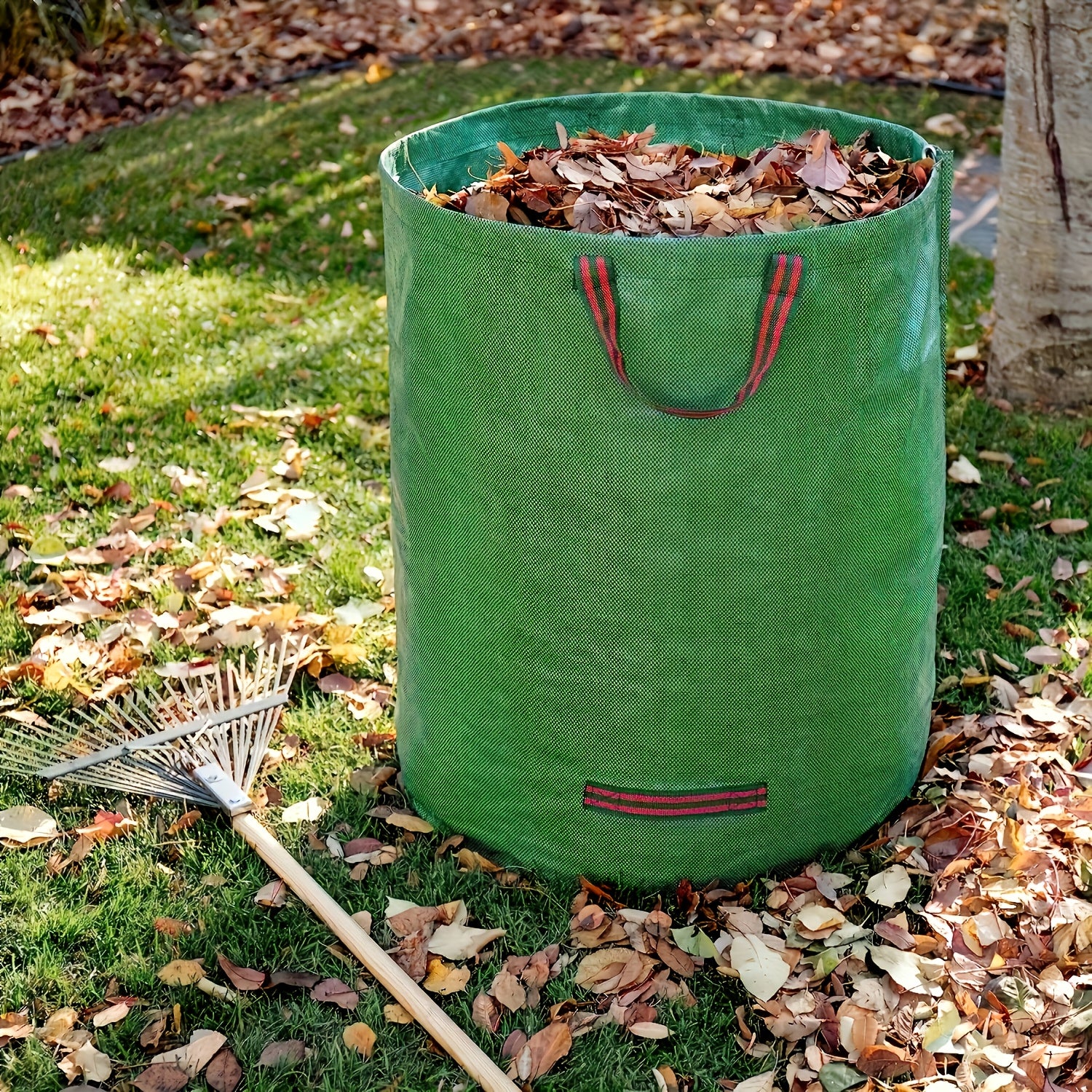Sac de collecte de feuilles extérieur 120 L, robuste et réutilisable, avec couvercle, idéal pelouse, jardin, piscine et déchets divers.