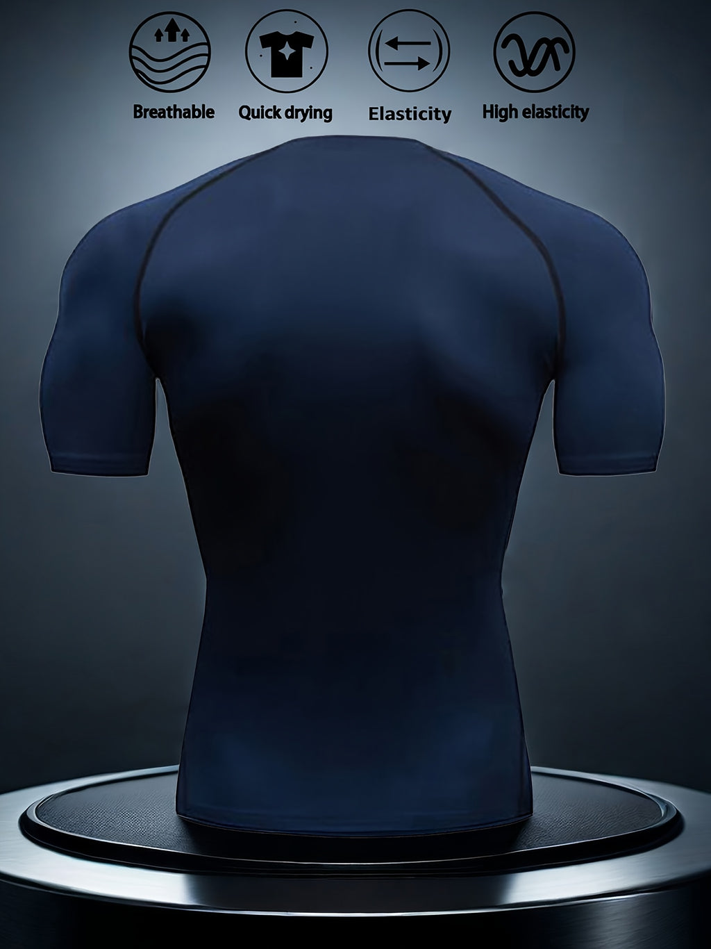 T-shirt compression homme, séchage rapide, tissu respirant et extensible, motif musculaire, maintien slim, idéal gym, cyclisme, boxe et entraînement.