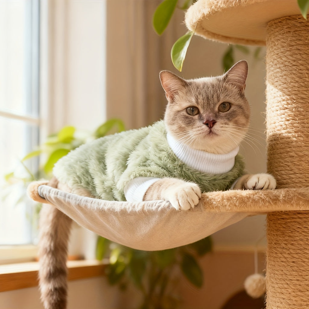 Pull en peluche confortable pour chats petits et moyens, chaud, motifs tigré/tortue, lavable à la main, idéal Noël et toutes saisons.