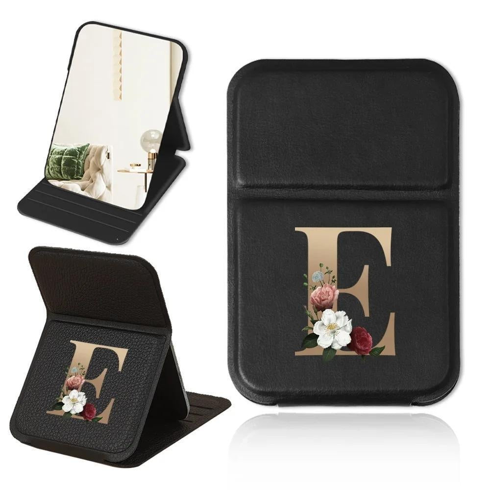 Portable folding makeup mirror, black and gold floral design, lightweight, waterproof and dustproof, perfect gift for teachers and loved ones.