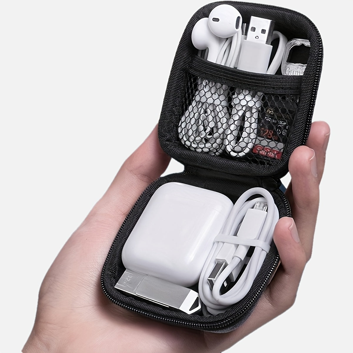 Boîte de rangement électronique portable en EVA, antichoc, idéale pour écouteurs, câbles et adaptateurs ; protection fiable, gestion anti-enchevêtrement, usage toutes saisons.