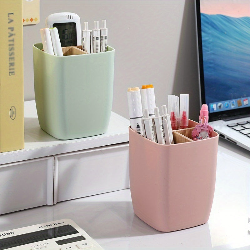 Imitation bamboo desk organizer, 3/4 compartments, for pens, jewelry and small items, ideal for office, bathroom or bedroom.