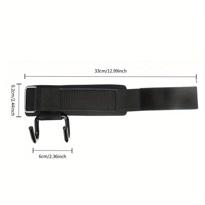 Set of 2 lifting hooks with adjustable wrist support bands, ideal for deadlifts, pull-ups and dumbbells, assistance for all levels.