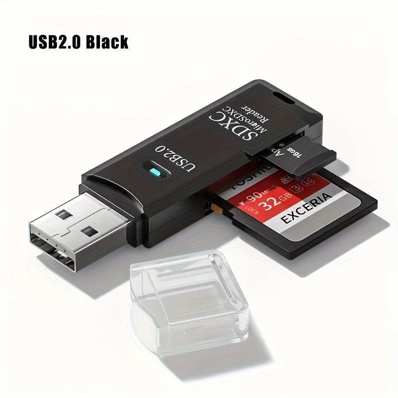 قارئ بطاقات SD صغير USB 2.0 عالي السرعة، يعمل بمجرد التوصيل، محول ذاكرة للكاميرا، نقل الصور بدون بطارية.