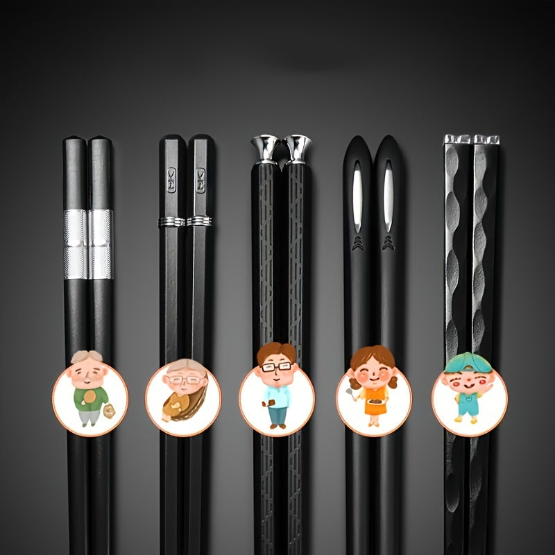 Lot de 5 paires de baguettes métalliques réutilisables, élégantes, idéales pour sushi et cuisine asiatique, cadeau parfait hommes et femmes.