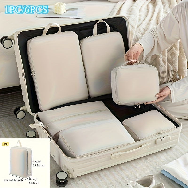 مجموعة من 6 مكعبات تخزين قابلة للضغط مصنوعة من البوليستر، متينة، غير مطبوعة، مثالية لتنظيم الملابس والإكسسوارات والأمتعة.