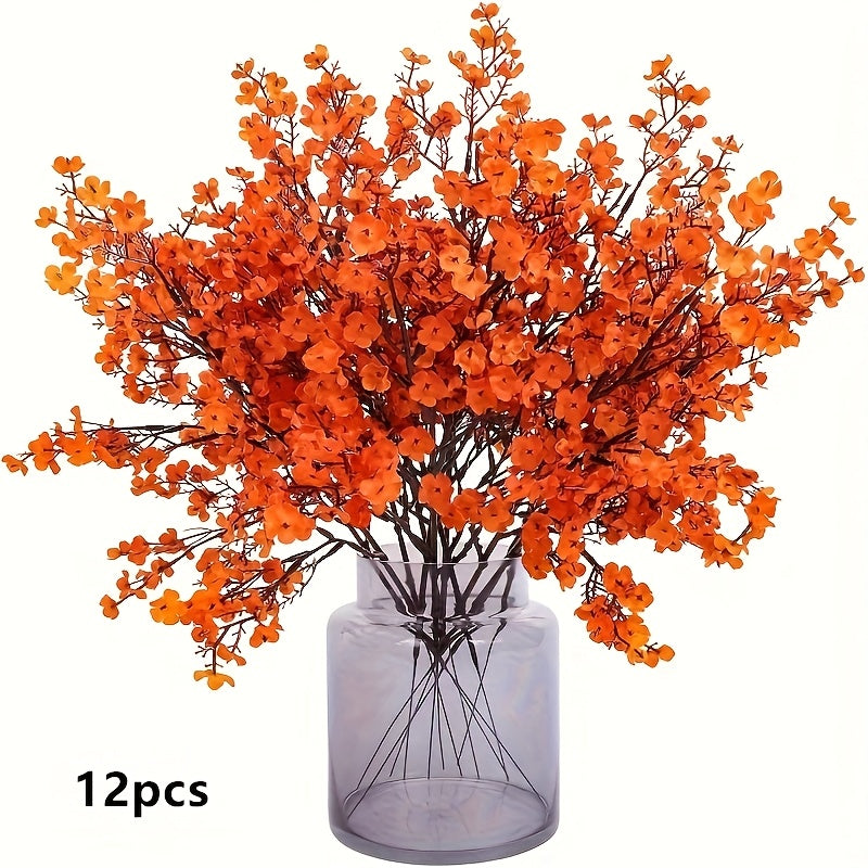 Lot de 12 fleurs artificielles automnales orange Tissu réaliste, parfait pour décoration maison, cuisine, centre de table, chambre et fêtes comme mariages, Halloween ou Noël.