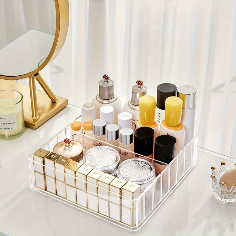 Lot de 2 plateaux transparents multifonctions pour cosmétiques, idéal pour organiser rouges à lèvres, vernis et fards sur comptoir sans électricité.