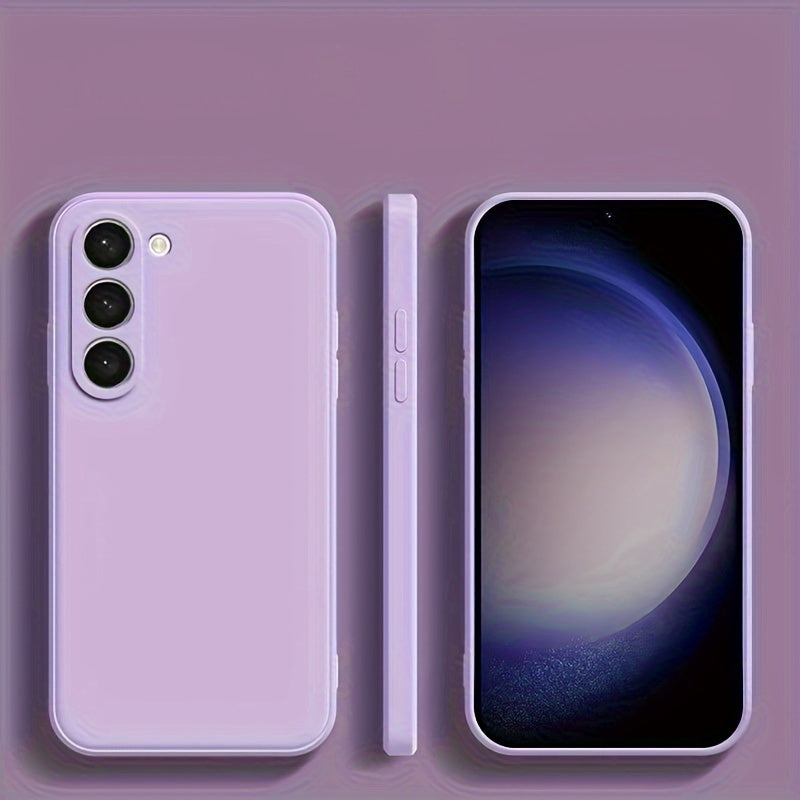 Square silicone case with straight edges for Samsung Galaxy, offering shock protection, secure grip and modern minimalist design.