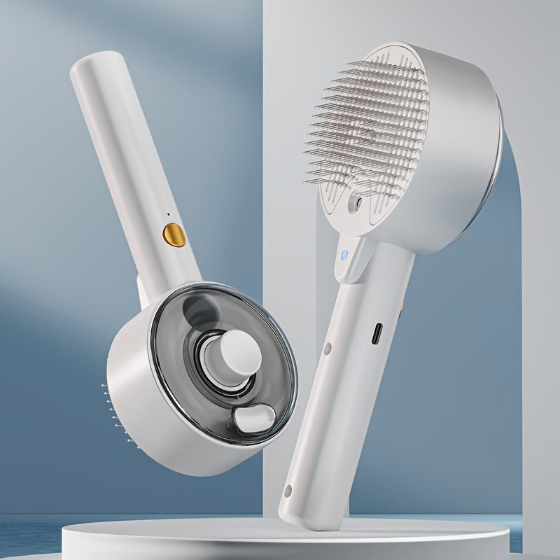 Brosse de toilettage 3-en-1 pour chats et chiens, électrique à vapeur, spray et peigne flottant, outil batterie pour soins animaux.