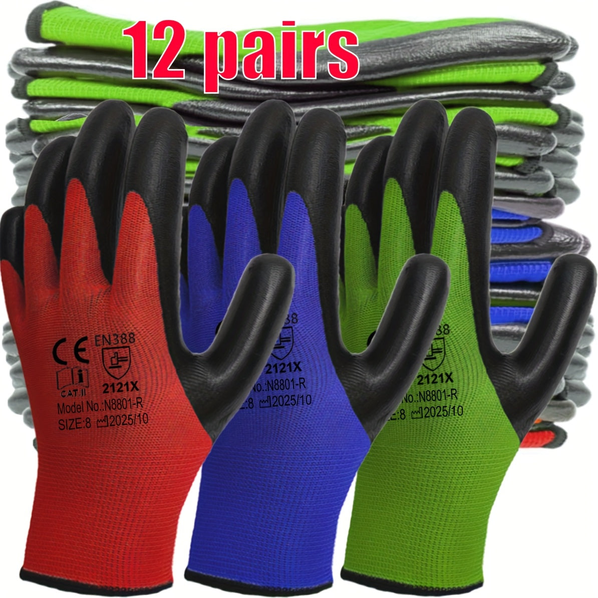 Gants de jardin multicolores, souples comme la peau, design ergonomique paume et pouce, usage polyvalent hommes et femmes, trois couleurs pratiques.