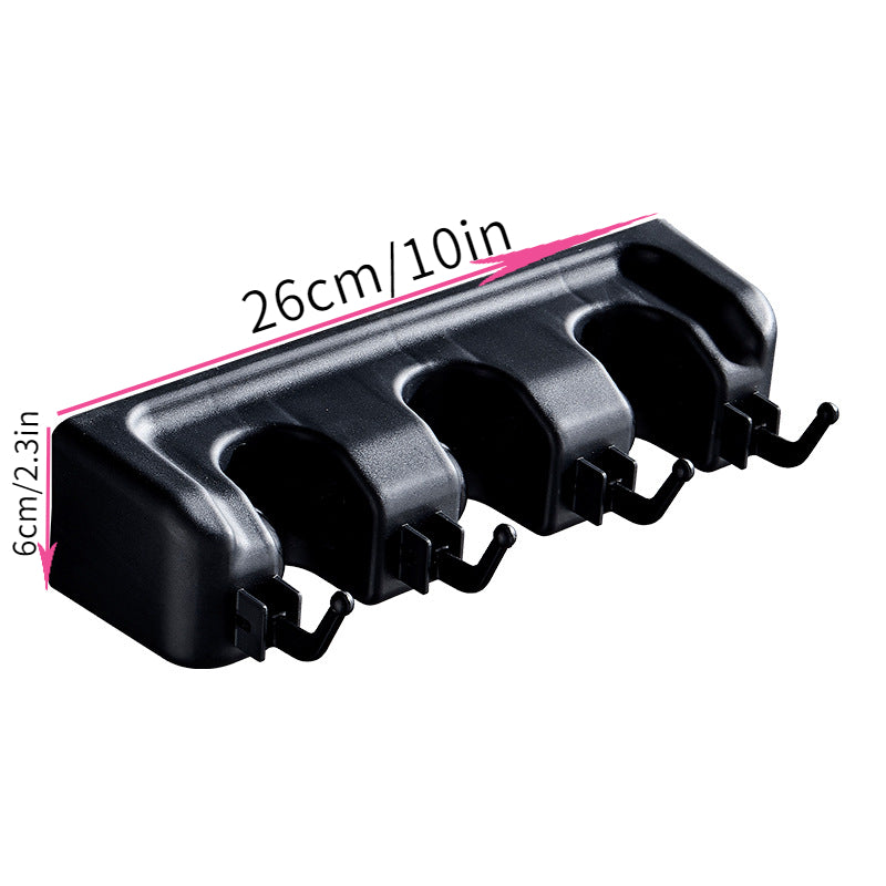 Support mural pour balais et vadrouilles, plastique anti-rouille, organise outils de jardin, buanderie ou garage, avec crochets pour râteaux, pelles et balais.