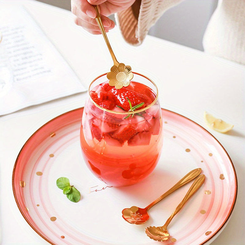 Set de 8 Cuillères Fleur : Petites cuillères en acier inoxydable argenté et doré, parfaites pour café, thé, glace et desserts.