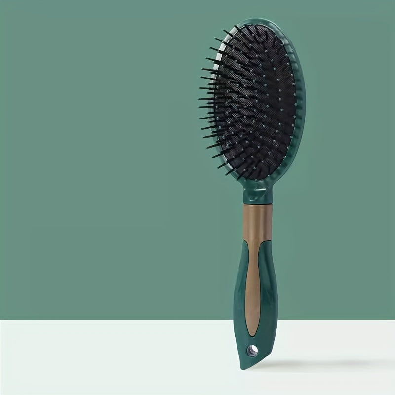 Scalp massage comb with air cushion, detangling and curling, hair styling accessory suitable for all hair types.