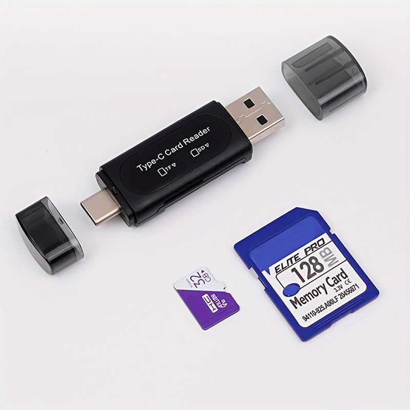 Lecteur de Cartes 4-en-1 Type C/USB-A : Double emplacement SD/Micro SD, transfert rapide, compact et portable, idéal pour usage nomade.