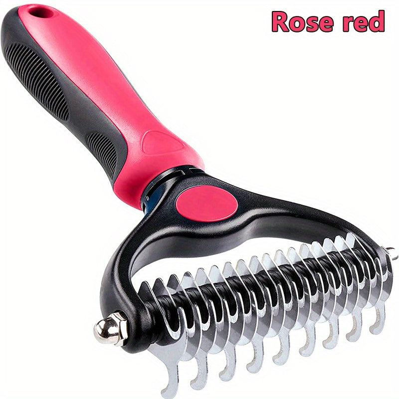 Double-sided pet grooming brush. Ideal for removing loose hair and tangles, wide and blue, for dogs and cats.