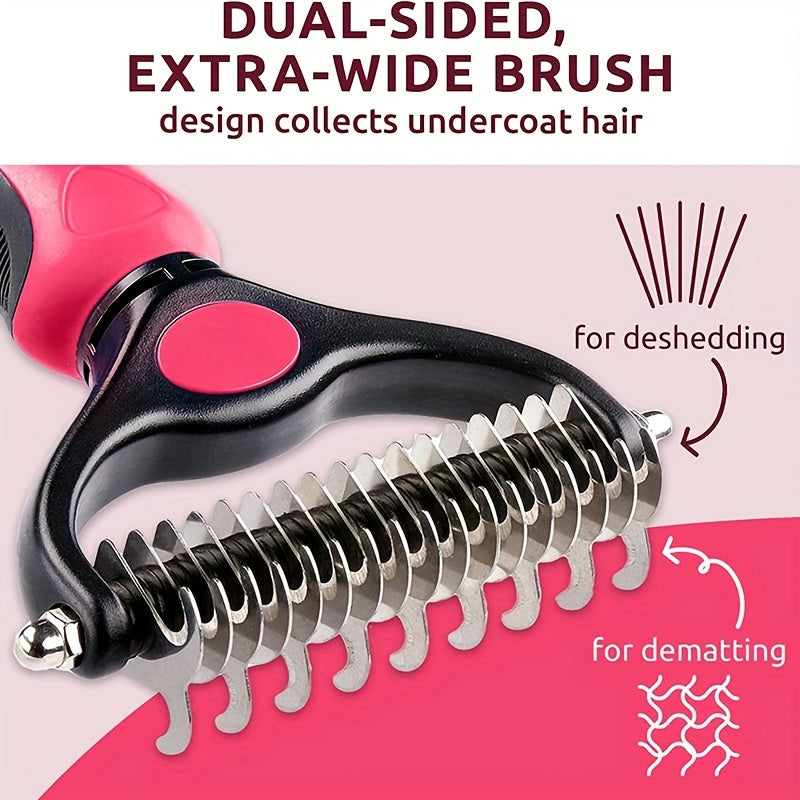 Double-sided pet grooming brush. Ideal for removing loose hair and tangles, wide and blue, for dogs and cats.