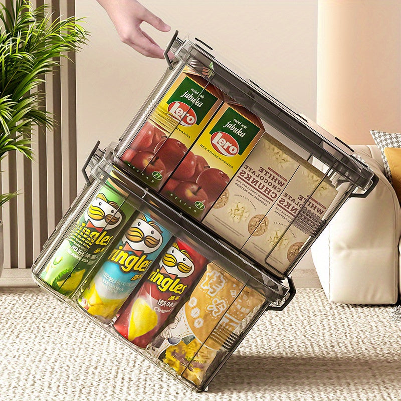 Boîte de rangement multifonctionnelle en plastique avec fermeture à clip, étanche et empilable, idéale pour médicaments, accessoires et organisation domestique.