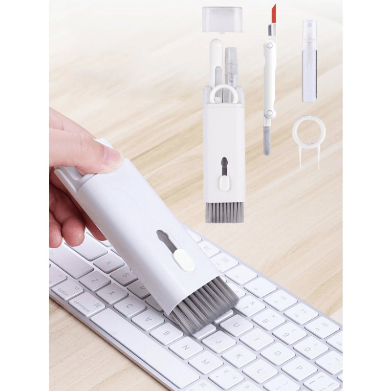 Kit de nettoyage 7-en-1 pour clavier et appareils électroniques, pinceau à poils doux, extracteur de touches, portable, poignée ergonomique, pour ordinateurs, casques et téléphones.