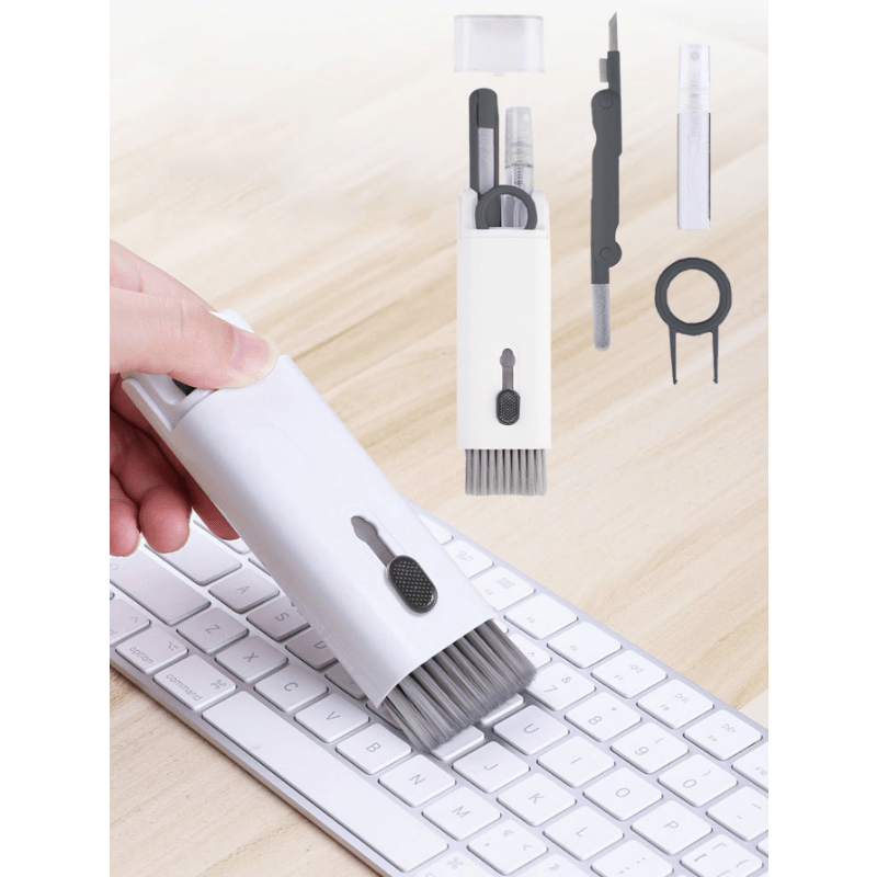 Kit de nettoyage 7-en-1 pour clavier et appareils électroniques, pinceau à poils doux, extracteur de touches, portable, poignée ergonomique, pour ordinateurs, casques et téléphones.