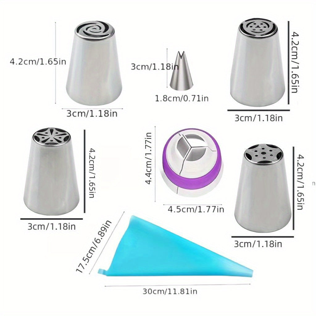 Set de 7 Douilles en Acier Inoxydable : Idéal pour cupcakes, gâteaux et biscuits, outils de pâtisserie essentiels pour chefs à domicile.