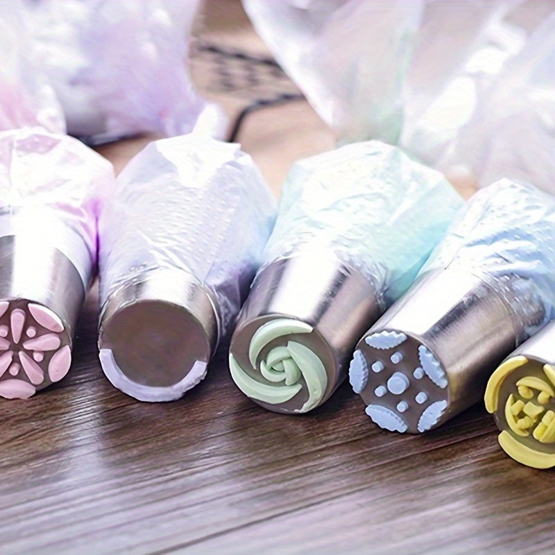 Set of 7 Stainless Steel Piping Nozzles: Ideal for cupcakes, cakes and biscuits, essential baking tools for home chefs.