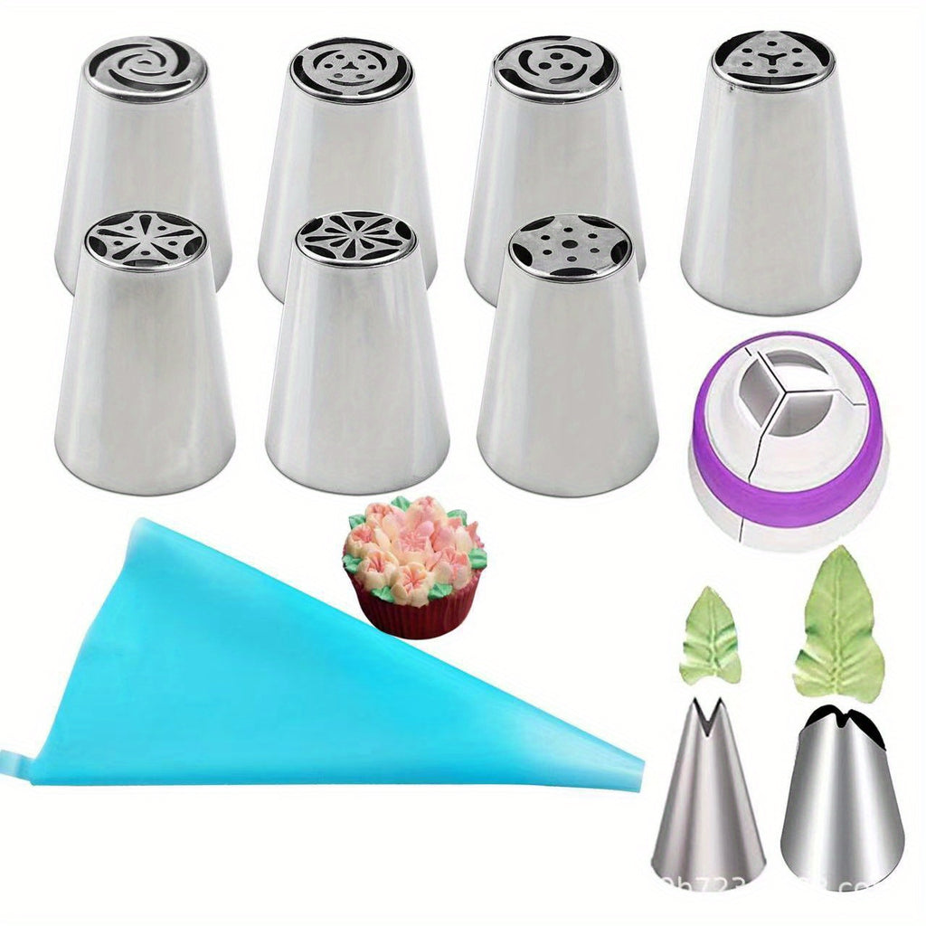 Set of 7 Stainless Steel Piping Nozzles: Ideal for cupcakes, cakes and biscuits, essential baking tools for home chefs.