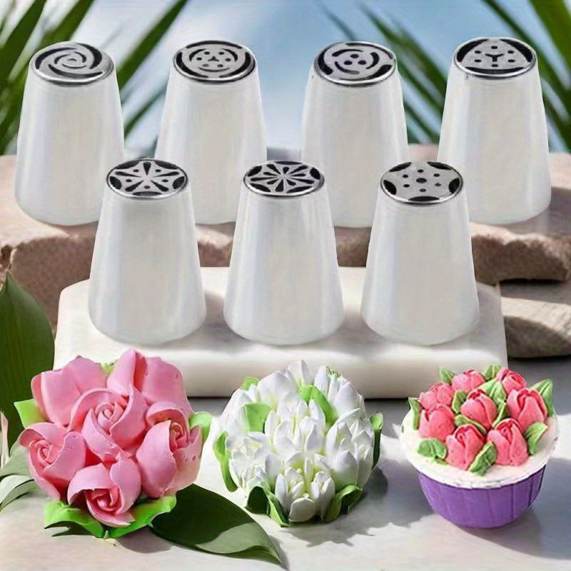 Set de 7 Douilles en Acier Inoxydable : Idéal pour cupcakes, gâteaux et biscuits, outils de pâtisserie essentiels pour chefs à domicile.