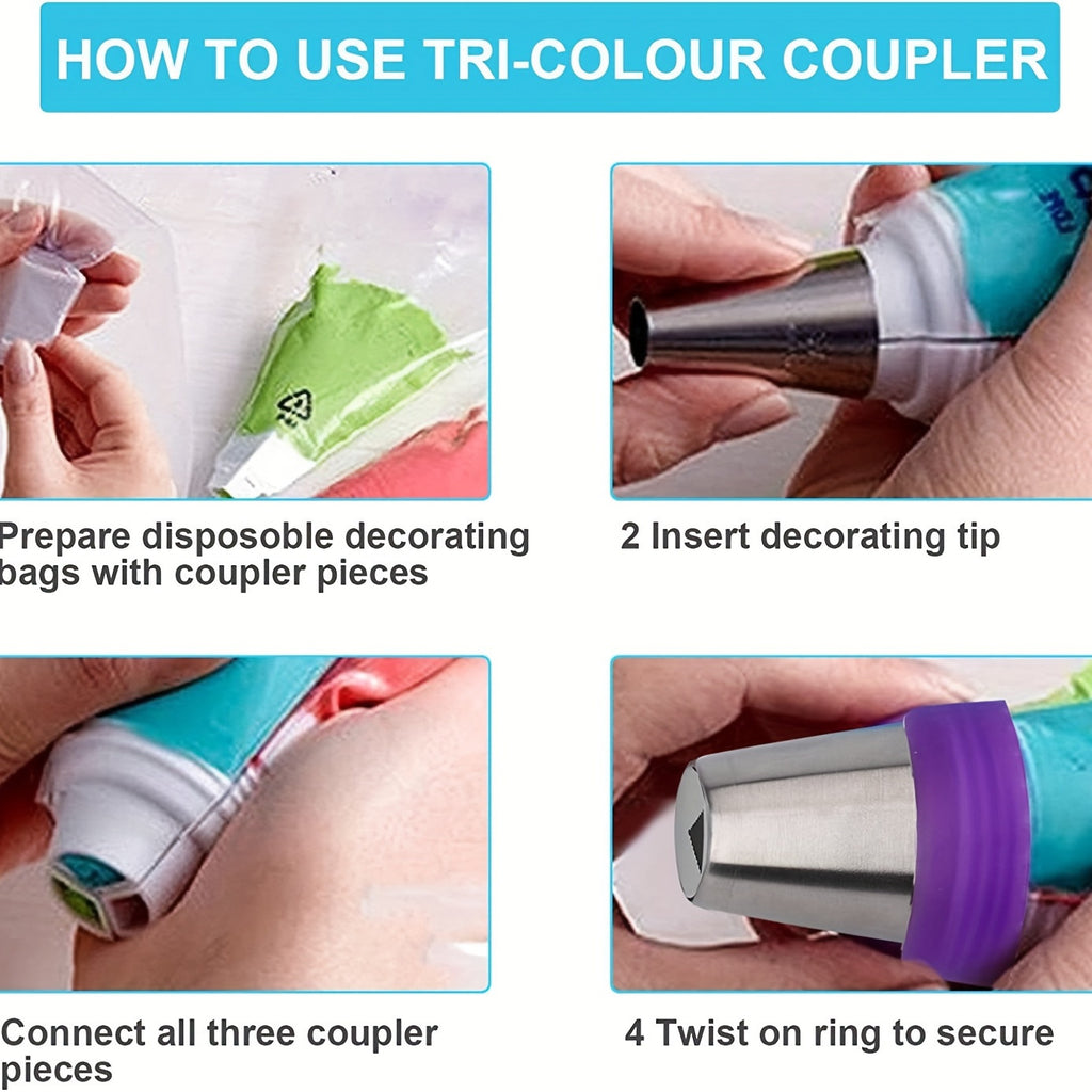 Set of 7 Stainless Steel Piping Nozzles: Ideal for cupcakes, cakes and biscuits, essential baking tools for home chefs.