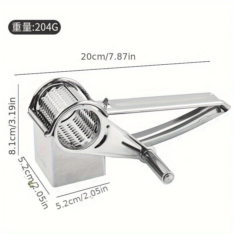 Râpe à fromage manuelle en acier inoxydable premium, lames interchangeables, métal durable, pour préparation facile de fromage, idéale maison et restaurant.