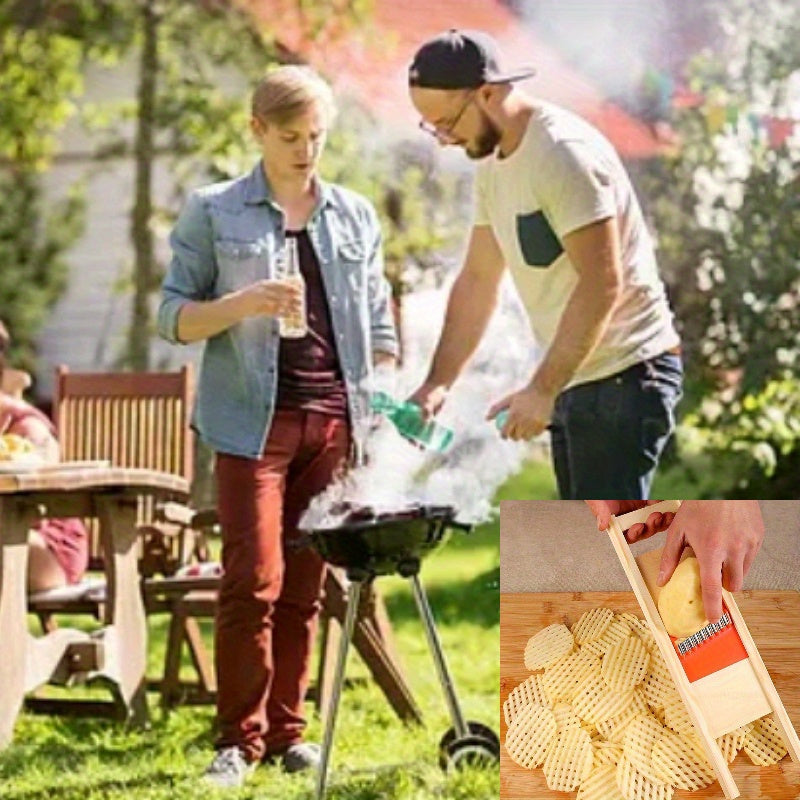 2-in-1 Vegetable and Potato Cutter: Manual, durable plastic, wavy blade, creates wave and flower shapes, ideal for creative cooking.