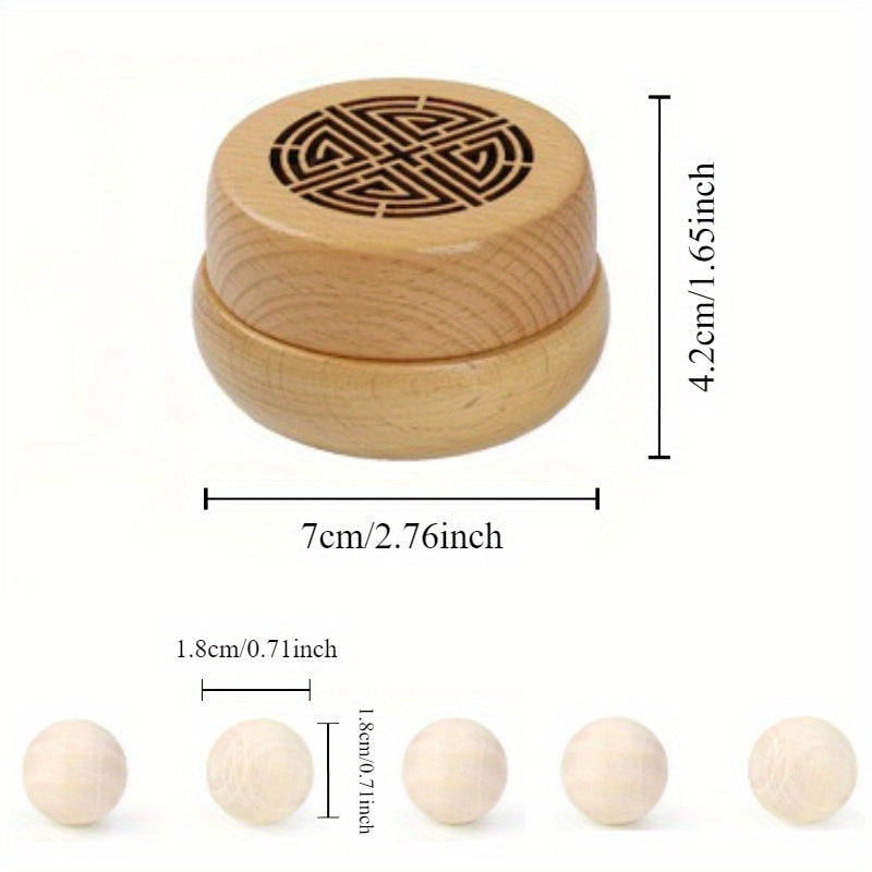 Wooden essential oil diffuser with incense box and balls, retro screw cap, long-lasting fragrance, home and car decor.