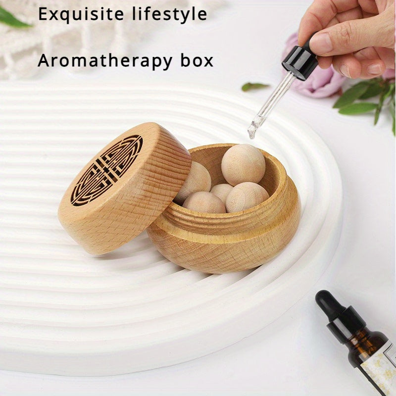 Wooden essential oil diffuser with incense box and balls, retro screw cap, long-lasting fragrance, home and car decor.