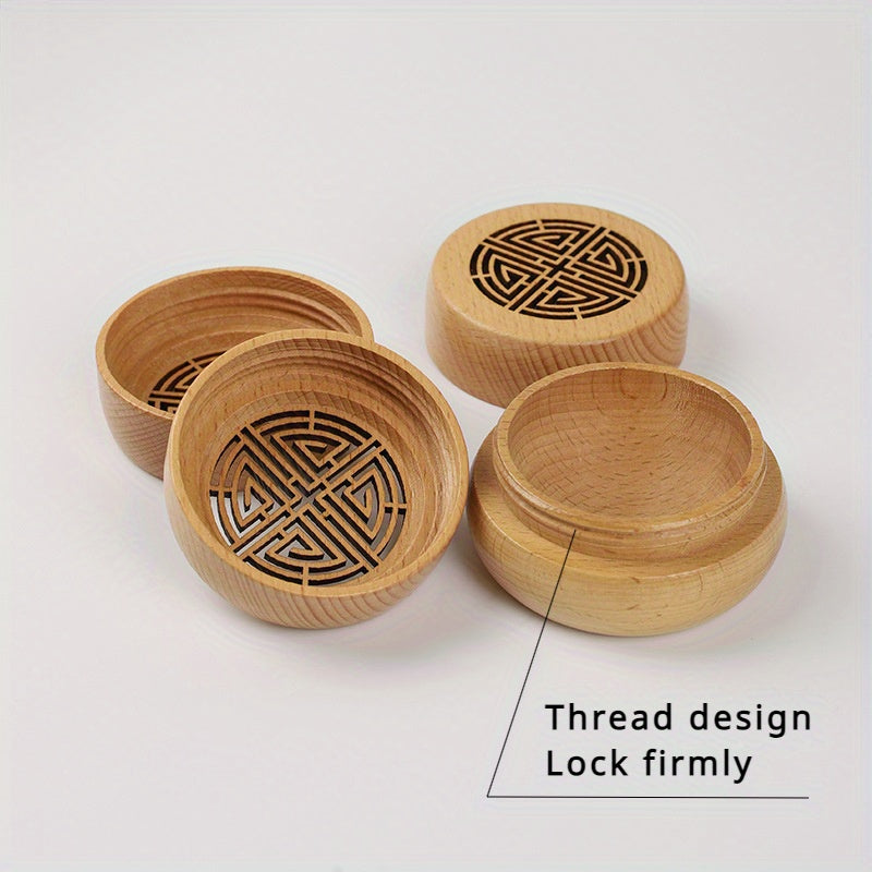 Wooden essential oil diffuser with incense box and balls, retro screw cap, long-lasting fragrance, home and car decor.