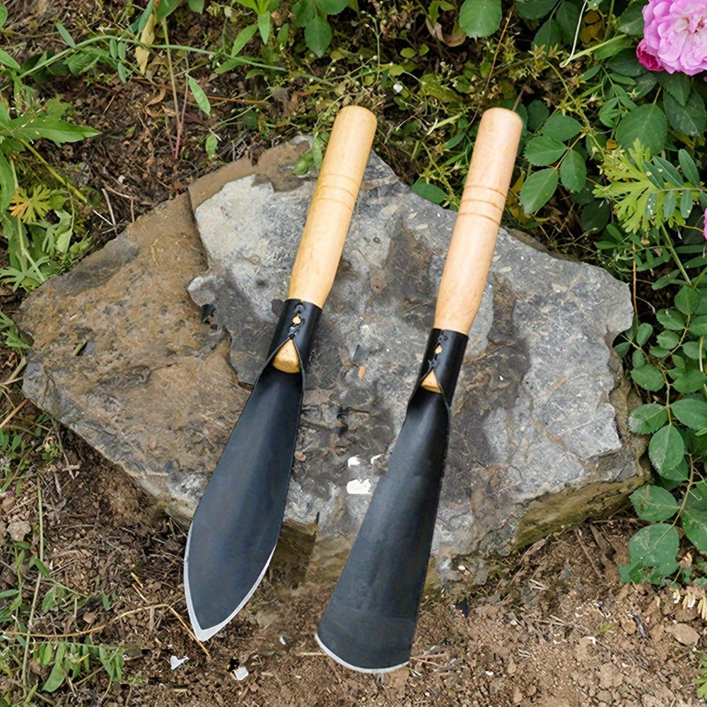 Set of 2 metal garden shovels, hand tools for digging, transplanting, planting and weeding efficiently.