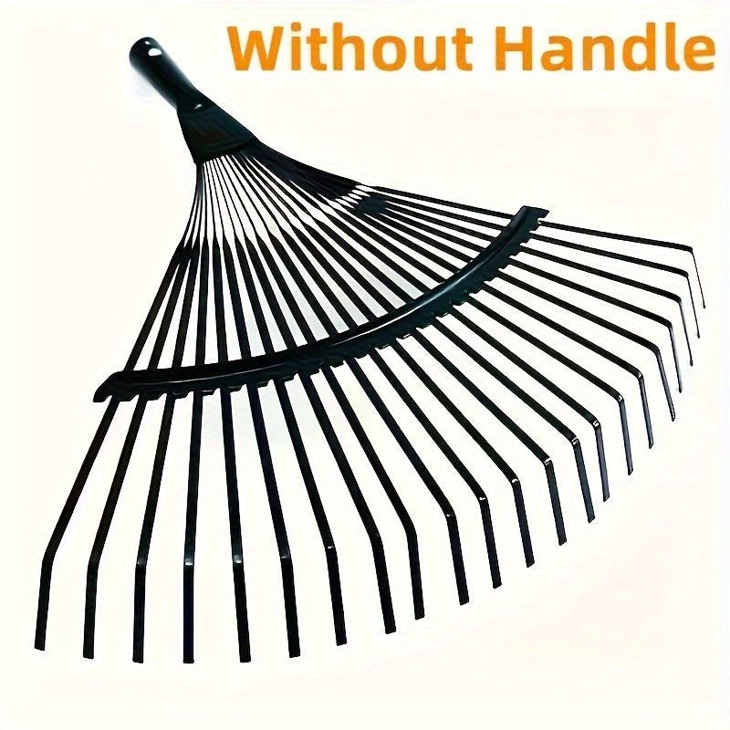 Râteau à feuilles en métal robuste, cadre en fil d’acier durable, poignée ergonomique, parfait pour entretenir pelouse, jardin et enlever feuilles et débris.